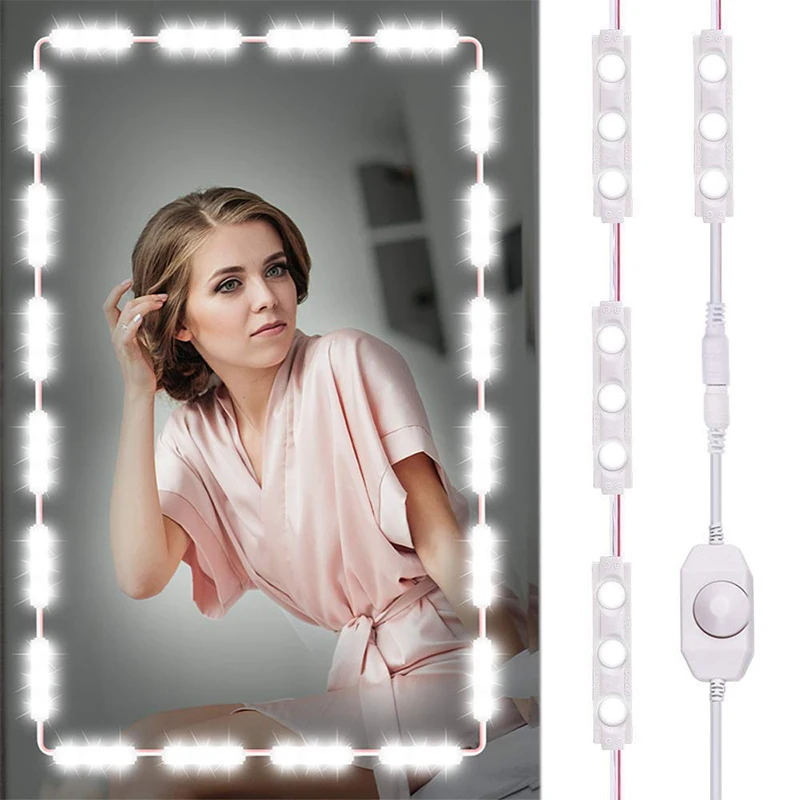 

Makeup Mirror Vanity LED Light Strip Kit EU/US Plug Cosmetic Light Adjustable Dimming Make up Mirrors Brightness lights