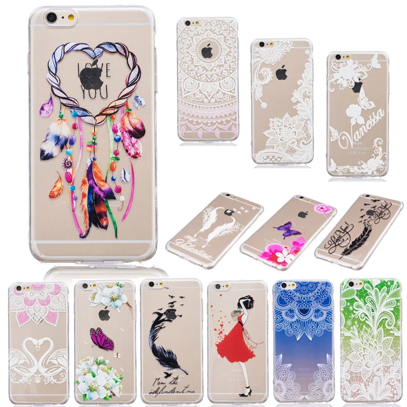 

Sexy Lace Floral Paisley Flower Mandala Henna Clear Case For iphone 6 6S Plus 6Plus Phone Cases Fashion Cartoon Capa Back Cover