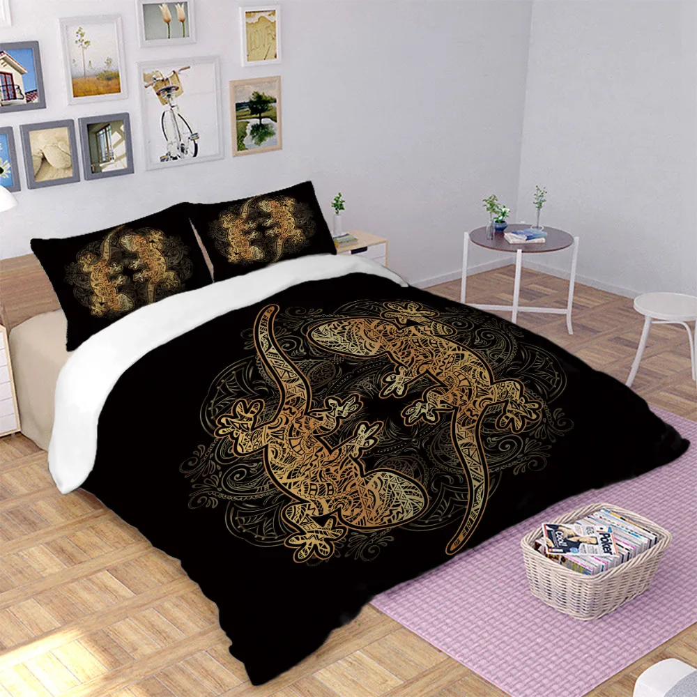 cheap Golden Lizard printed Bed Linens Set Twin Full Queen King Sizes Cricket Duvet Cover set with pillowcases bedding set 3 pcs