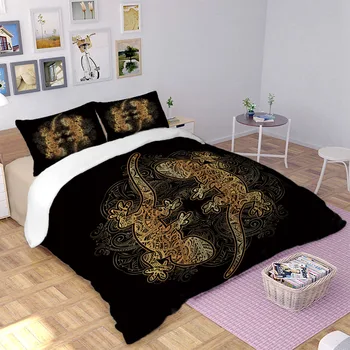 

Golden Lizard printed Bed Linens Set Twin Full Queen King Sizes Cricket Duvet Cover set with pillowcases bedding set 3 pcs