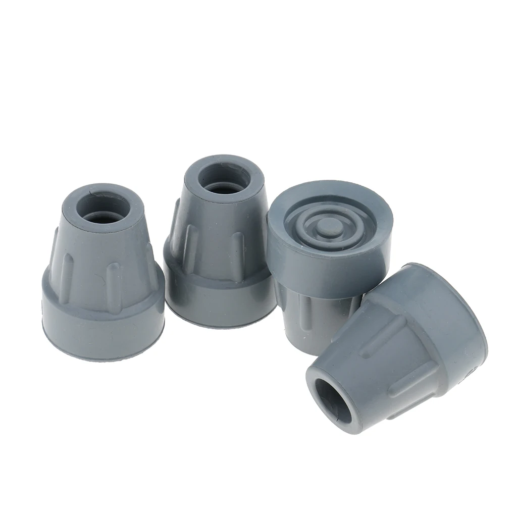 4 Pieces Ferrules Grey Rubber Cane Anti-skid Walking Stick Crutch Bottom End