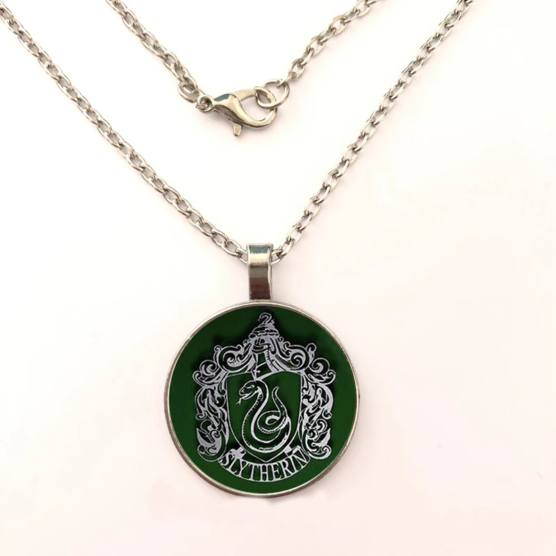 

Slytherin Badge of Hogwarts School Necklace Slytherin Badge Jewelry Chain Glass Cabochon Necklace