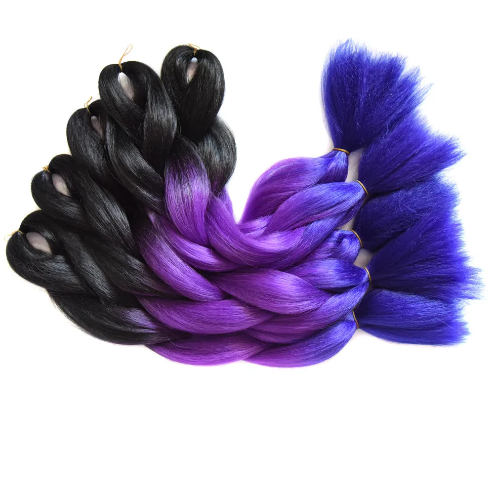 Sallyhair 24 inch 3 тона черного Purple голубой Цвет Высокое Температура Волокно Синтетические волосы расширение jumbo косы ombre плетение волос - Цвет: T1B/4/27