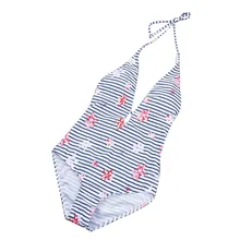 Для женщин сексуальные полосатые спинки купальник пуш-ап мягкий пляжное бикини с завязками на шее купальный костюм, комбинезон в полоску с принтом купальник A30323