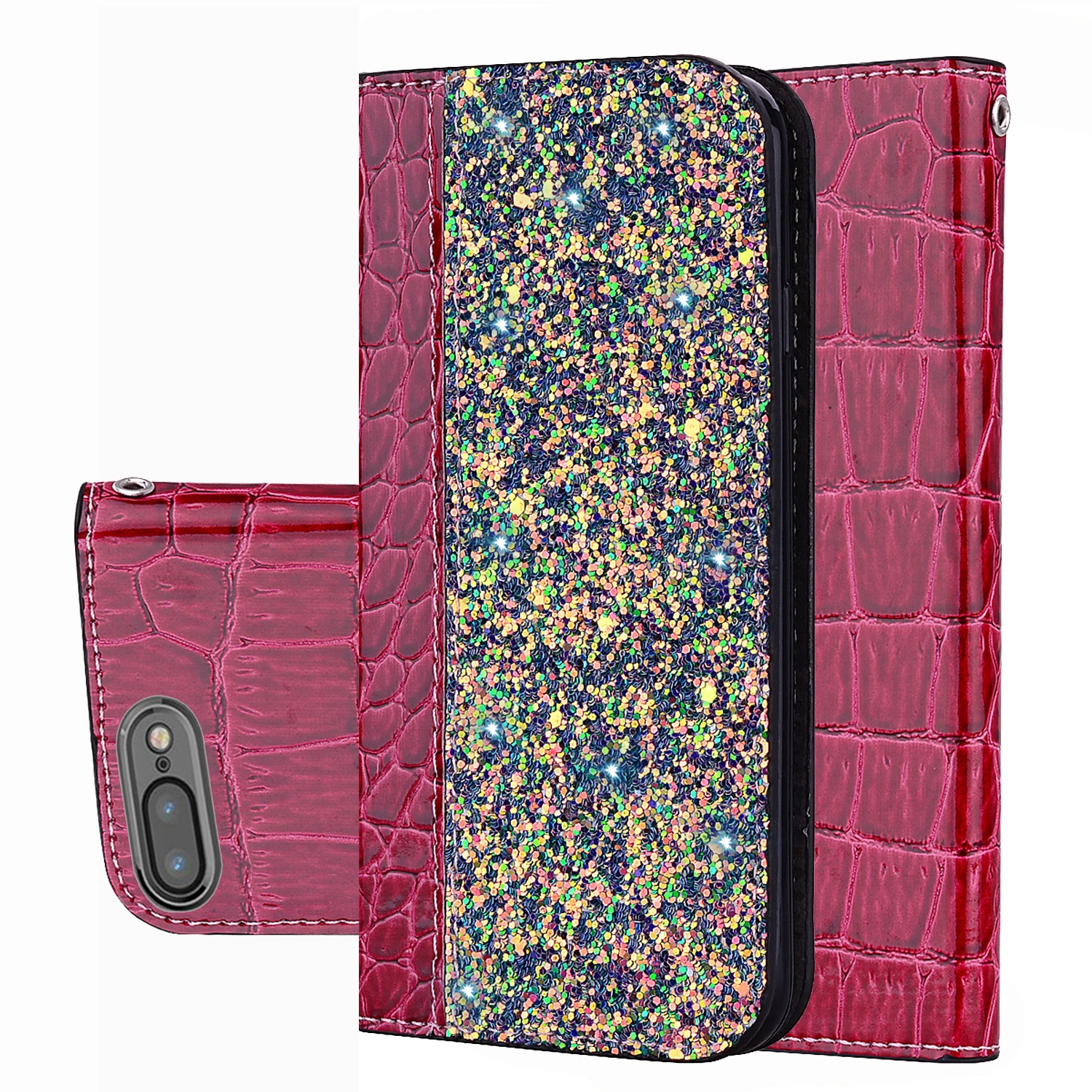 

for iPhone 7 8 Plus X XS Max XR shiny crocodile pattern mobile phone leather cover for iPhone 6 5 S Plus flip leather cover