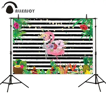 

Allenjoy photography backdrop Black and white stripes flamingo plants fruits photographic background for photo studio decor