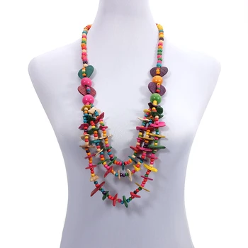 

BeUrSelf Love Heart Necklace for Women Knit Multilayered Handmade Colorful Boho Wood Beads Ethnic Long Coconut Shell Necklace