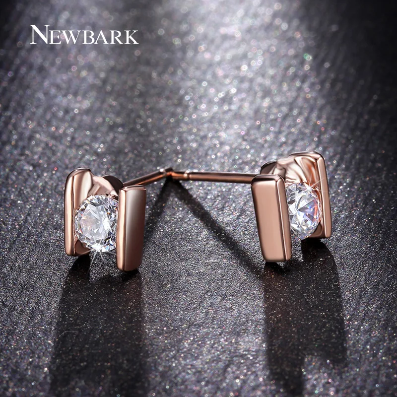 

NEWBARK Small Women's Stud Earrings For Child Rose Gold Color Double Letter H Shape Crystal Earrings with Stone joyas novia boda