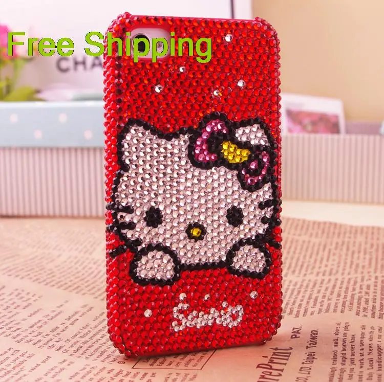 New Arrive Free shipping Bottom red yellow bow lovely beautiful hello kitty case for IPhone4 4S 5G |