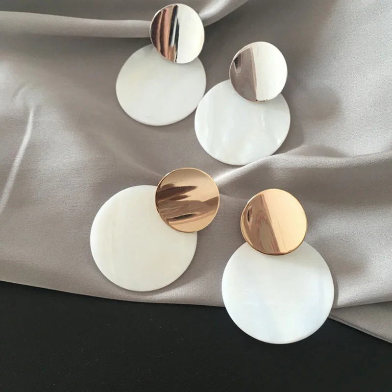 

Fashion Round Shell Pendant Earrings drop earrings for women Gold Silver Geometric Earrings Punk Glamour Jewelry Earrings 2018
