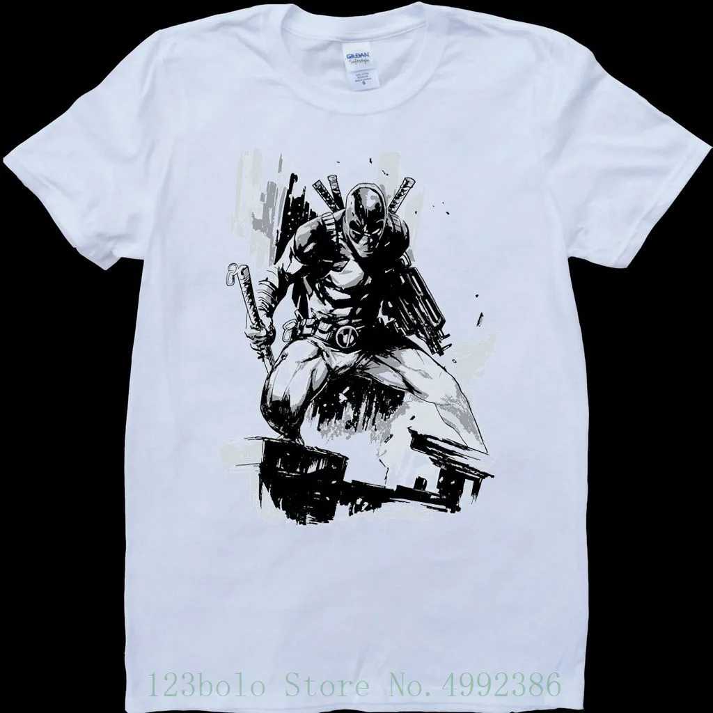 buy Deadpool B amp;w Men #039;s White , Custom Made T Shirt T shirt Novelty Cool Tops Men #039;s Short Sleeve Tshirt