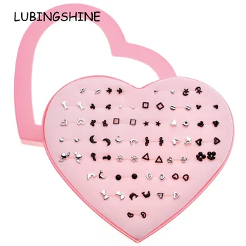 

LUBINGSHINE Women Star Moon Small Stud Earrings Sets Girl Children Fashion Jewelry Party Birthday Christmas Gift 36 Pairs /lot
