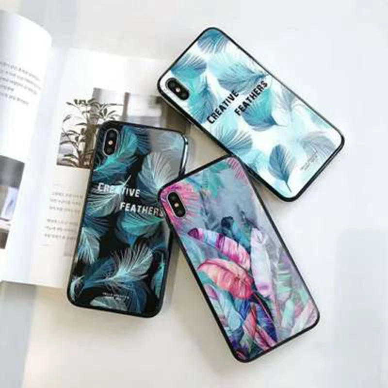 

New Tempered Glass Mobile Phone Accessories Coque For iphone XS XR 7 8 6 6S Plus XS MAX X 10 Case Leaves Summer Color Cover Capa