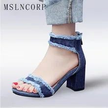 plus size 34-43 Fashion zapatos mujer chunky ladies shoes women ankle strap high heels summer femme Denim sandals Gladiator New plus size 34-43 Fashion zapatos mujer chunky ladies shoes women ankle strap high heels summer femme Denim sandals Gladiator New