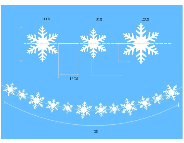 Индивидуальность 3D стереоскопический серебряный белый картон Снежинка ремень гирлянда Рождество год Свадебные украшения организовать#03