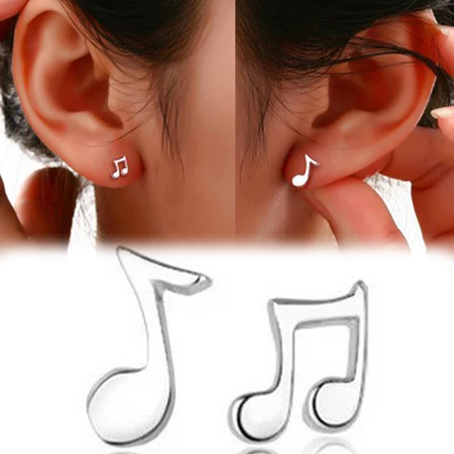 Silver Women Musical Notes Earrings Ear Stud Jewelry Party Jewelry