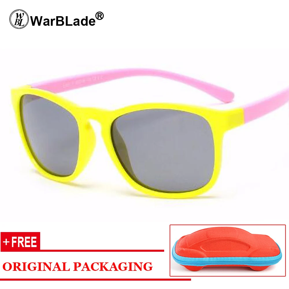 WarBLade поляризованные солнцезащитные очки для женщин дети очки с гибкой оправой красивая детская одежда с UV400 солнцезащитные очки защитные очки для мальчиков и девочек с чехлом - Цвет линз: yellow pink