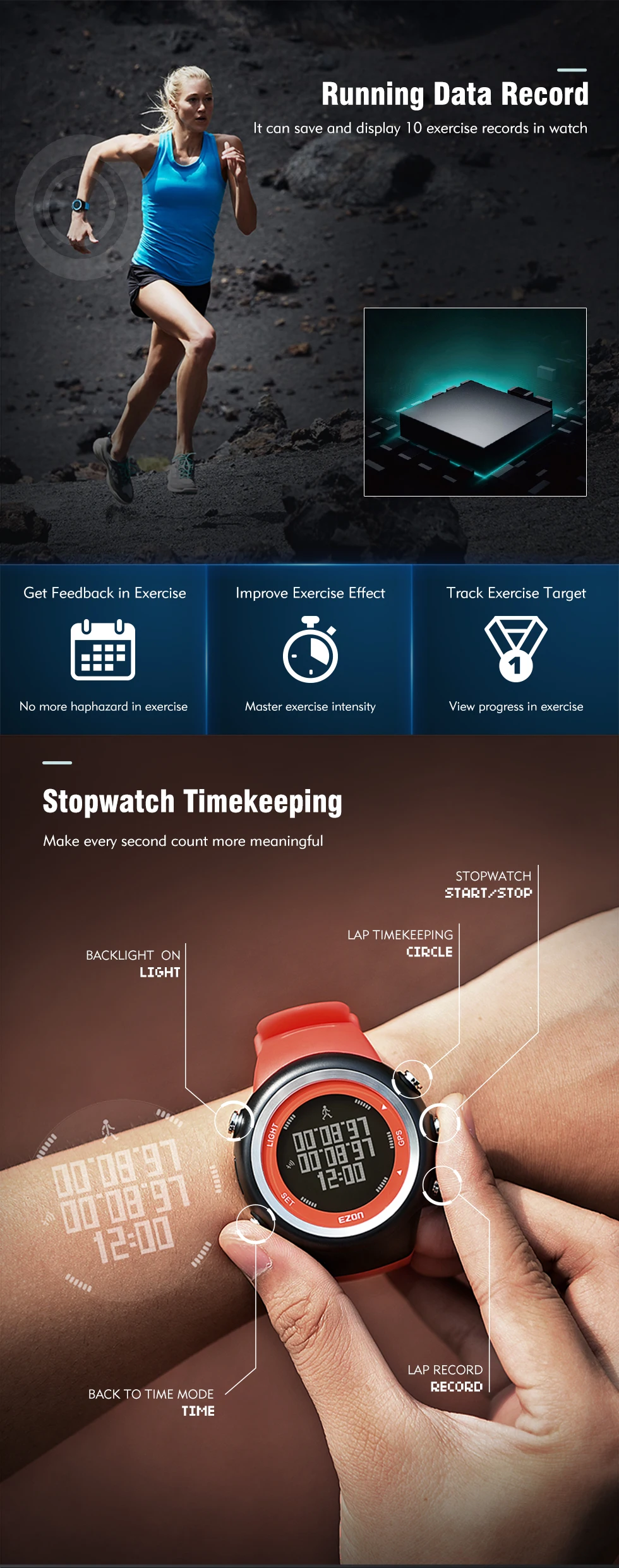 Men's Digital Watch GPS Watch With Speed Pace Distance Calorie burning Stopwatch Waterproof Sadoun.com