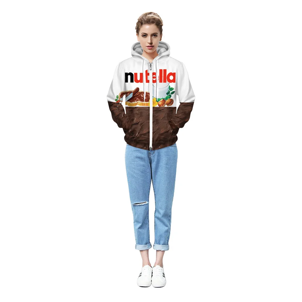 N olsollo Harajuku Nutella толстовка с капюшоном на молнии 3D принтом женские пуловеры