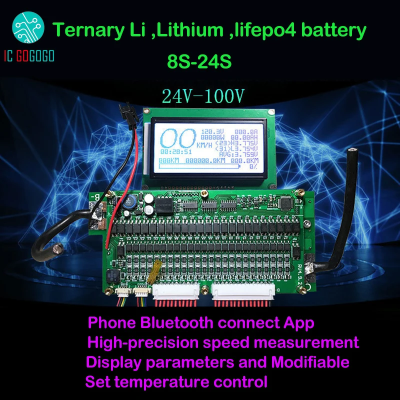 

150A 8S 24S Lithium Battery Protection Board Smart Display Balance BMS Coulomb Meter Ternary lifepo4 iron phosphate li-ion APP