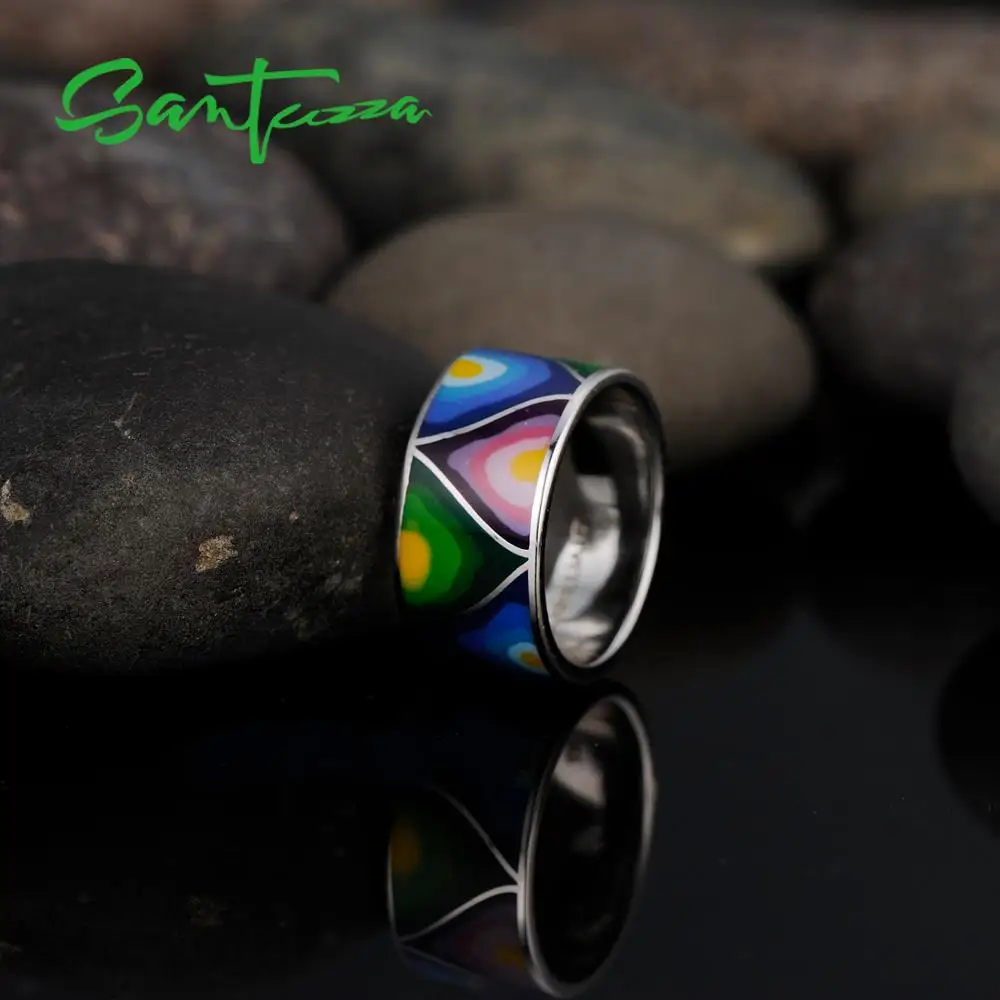  SANTUZZA Silver Rings for Women Lord of the Ring HANDMADE Colorful Enamel Ring Pure 925 Sterling Si