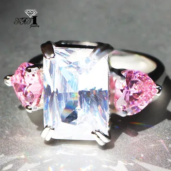 

YaYI Jewelry Princess Cut 6.4 CT White Zircon Silver Color Engagement Rings wedding Heart Rings Girls Party Rings Gifts