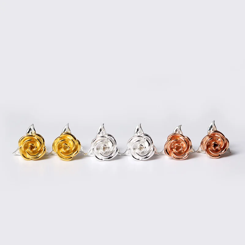 Rose earrings 100% 925 Sterling silver Jewelry fashion Hypoallergenic Stud earrings for women gift