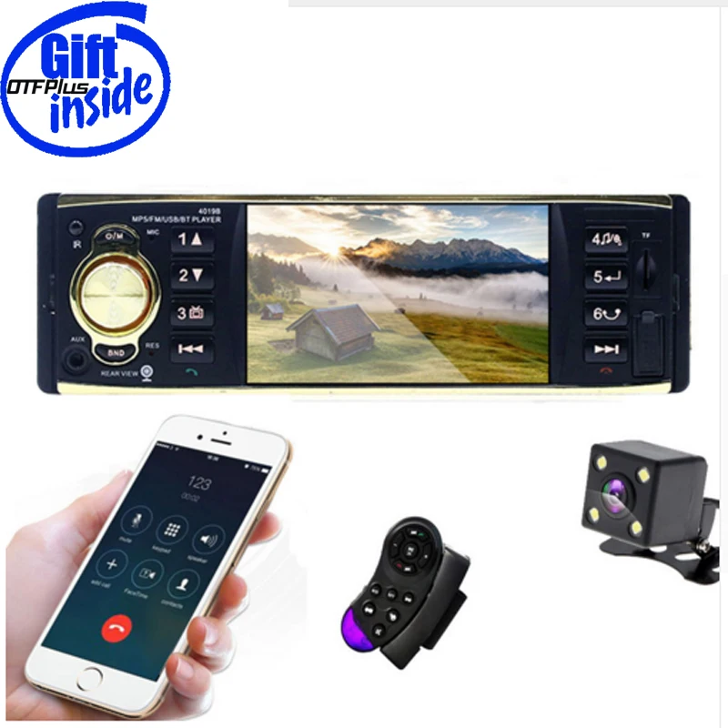 

OTFplus 4'' TFT Screen 1 Din Car Radio Audio Stereo MP3 Car Audio Player Bluetooth With Rearview Camera Remote Control USB FM