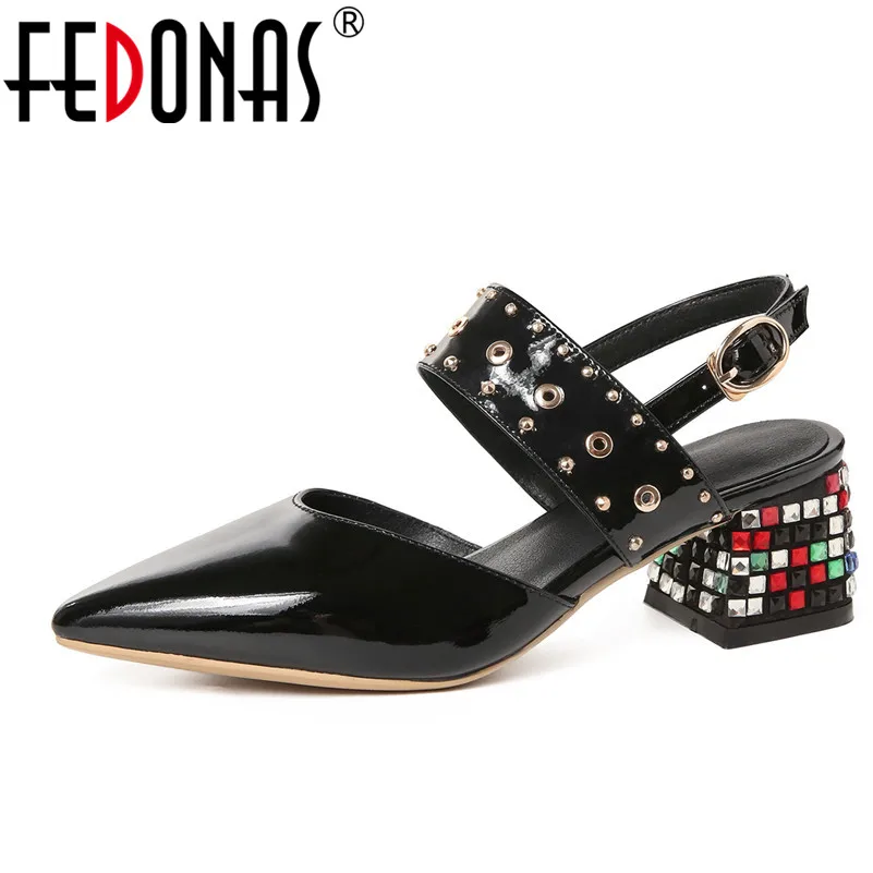 

FEDONAS Fshion Summer Ladies Shoes Ankle Strap Glitters Wedding Party Shoes Woman Genuine Leather Pointed Toe Sandals