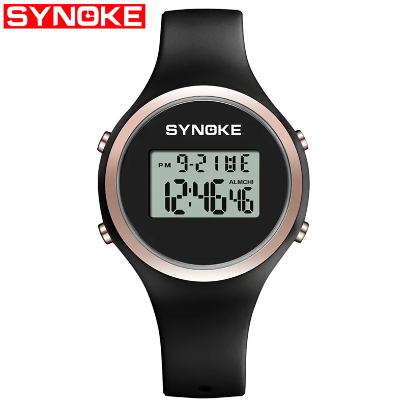 SYNOKE Women Sport Watch Pink Silicone Digital Candy Color Alarm Chronograph Multifunction Fashion Gril Wristwatch - Цвет: Black