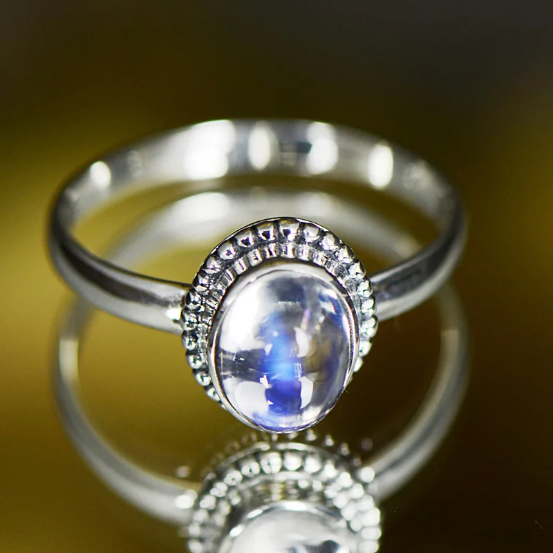 Настоящее твердое кольцо из серебра 925 натуральный лунный камень синего цвета женское кольцо с драгоценным камнем красивое ювелирное изделие Anillos