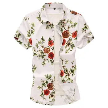 

Hawaiian Shirt for Men clothing Evening Dress Casual Social Shirt Male Flower Short sleeve Floral Blouse Men Summer Plus size