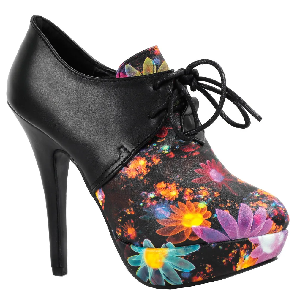 

LF30306 Fashion Black Floral Lace-Up Stiletto Platform Ankle Boots Size 4/5/6/7/8/9/10