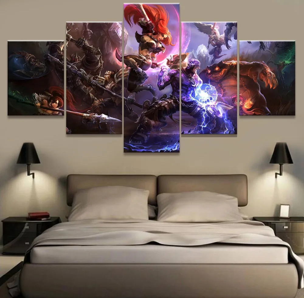 5 Панель HD Печати Лига легенд Игры на e-Mail Куадрос пейзаж Холст Wall Art Home Decor Для