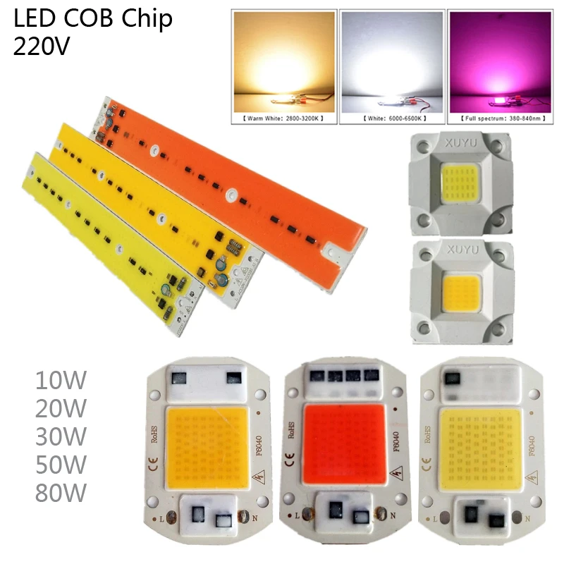 10-80 Вт COB растение открытого грунта свет AC 220 В светодиодный чип теплый белый для прожектора полный спектр умный IC чистый белый прожектор