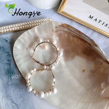 

Hongye Extra Large Baroque Pearl Earrings Circle Dangler Statement Brincos Drop Hanger Personalized Baroque Hanging Earrings