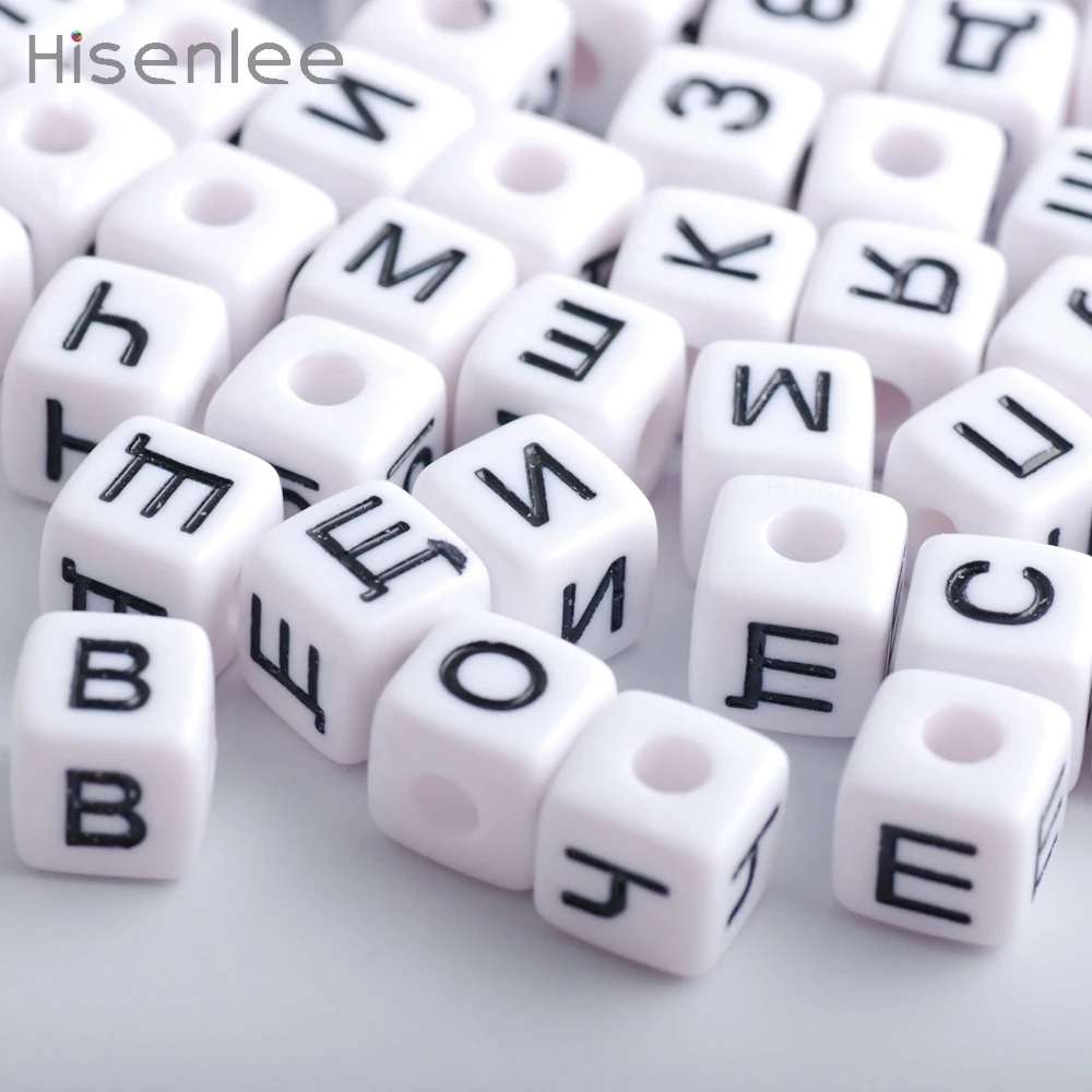 

Hisenlee Random Mixed White Round Russian Letters Alphabet Acrylic Cube Loose Spacer Beads 10mm 50pcs For Jewelry Making DIY