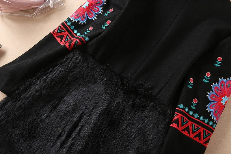 2018 winter runway embroidery overcoat Ethinc style women faux fur coat D638 2018 winter runway embroidery overcoat Ethinc style women faux fur coat D638