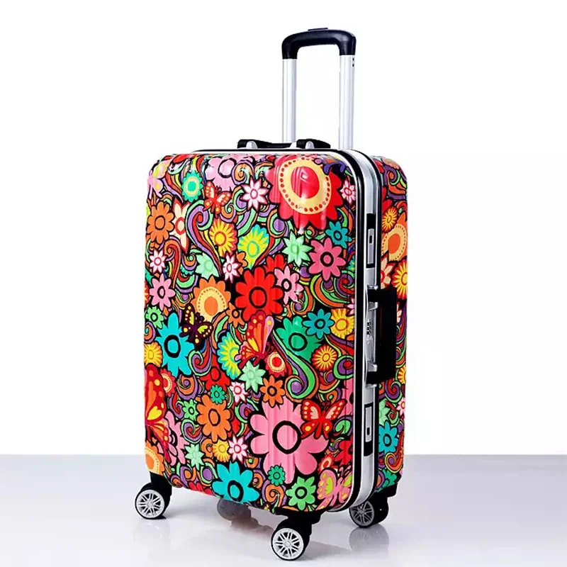 Модная одежда с рисунком граффити; багаж на ролликах алюминиевая рама Спиннер на бренд чемодан на колесах для путешествий Алюминиевый Чемодан 20/24/28 дюймов