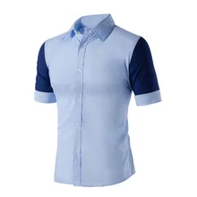 Новая летняя коллекция года, мужская рубашка в стиле пэчворк с короткими рукавами