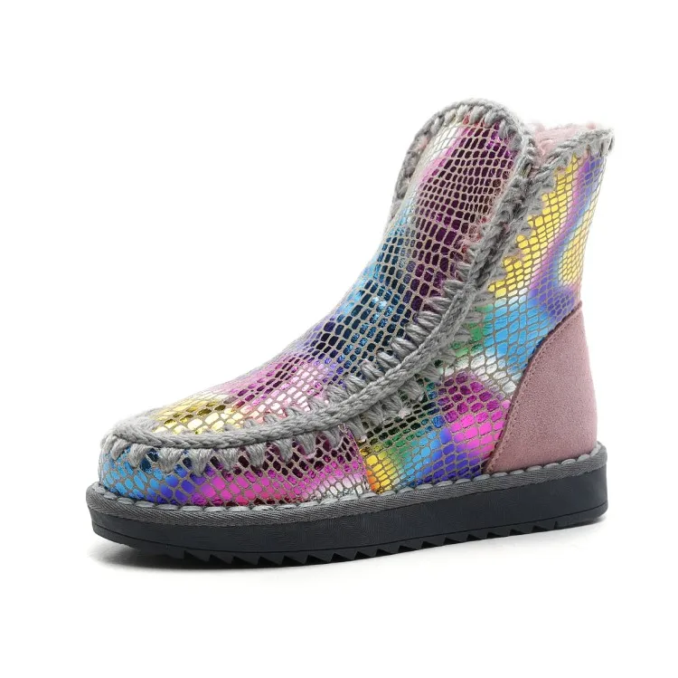 

Hot Winter Boots Women Leather Flats Shoes Women Thick Sole Snow Boots Ankle Boots For Women Short Ladies Boots Zapatos De Mujer