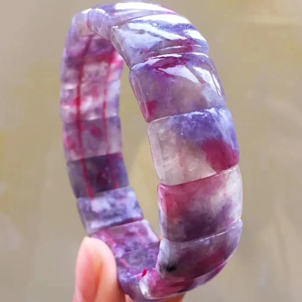 

100% Genuine Natural Watermelon Pink Tourmaline Quartz Crystal 17x12mm Rectangle Bead For Women Stretch Bracelets Bangles AAAAA
