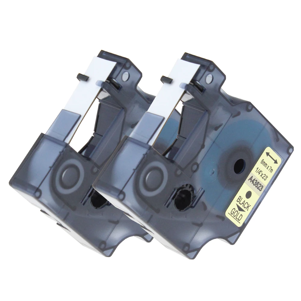 2 packs 6mmX7m 6mm label tape black on gold 43623 compatible d1 label