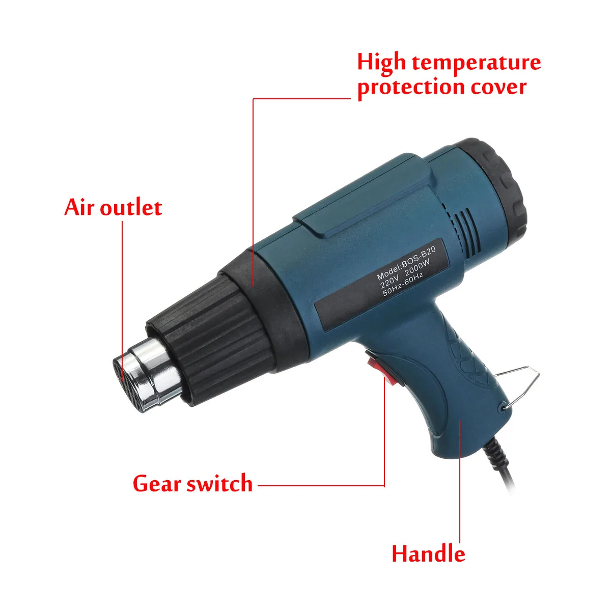  Becornce 2000W 220V Industrial Adjustable Temperature Hot Air-Gun Blower Heat-Gun W/3 5 Nozzles Adv