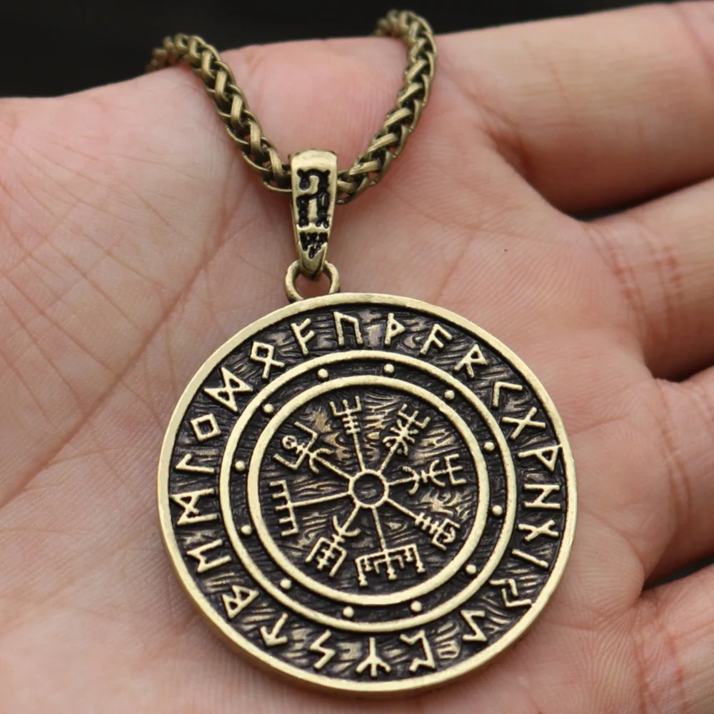 DropshippingViking исландский Vegvisir шлем ужас в руническом круге кулон Vegvisir Viking компас Рунический амулет колье ожерелье