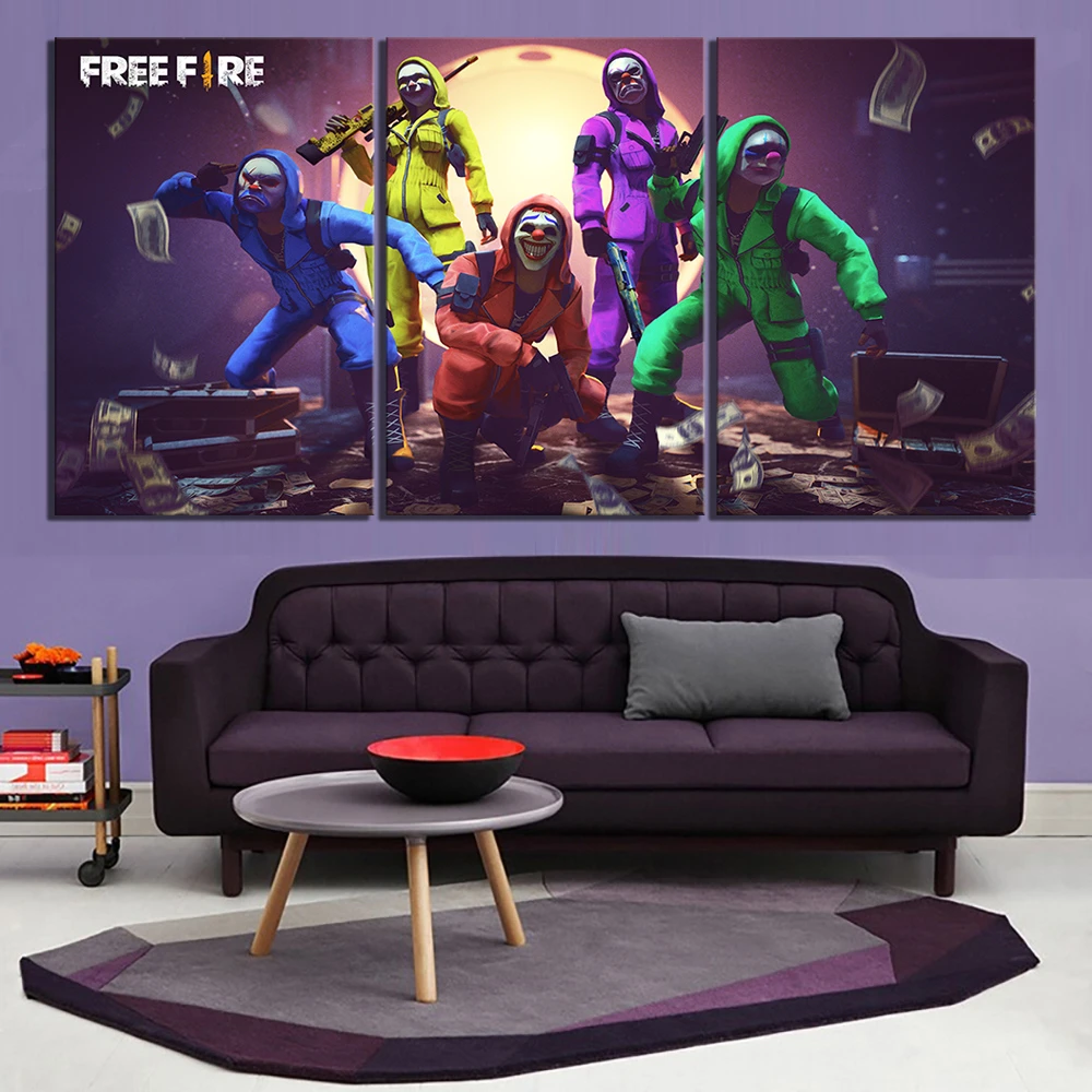 3 Piece Hd Cartoon Jokers Picture Garena Free Fire Game Poster Wall Sticker Canvas Paintings Wall Art For Home Decor Painting Calligraphy Aliexpress