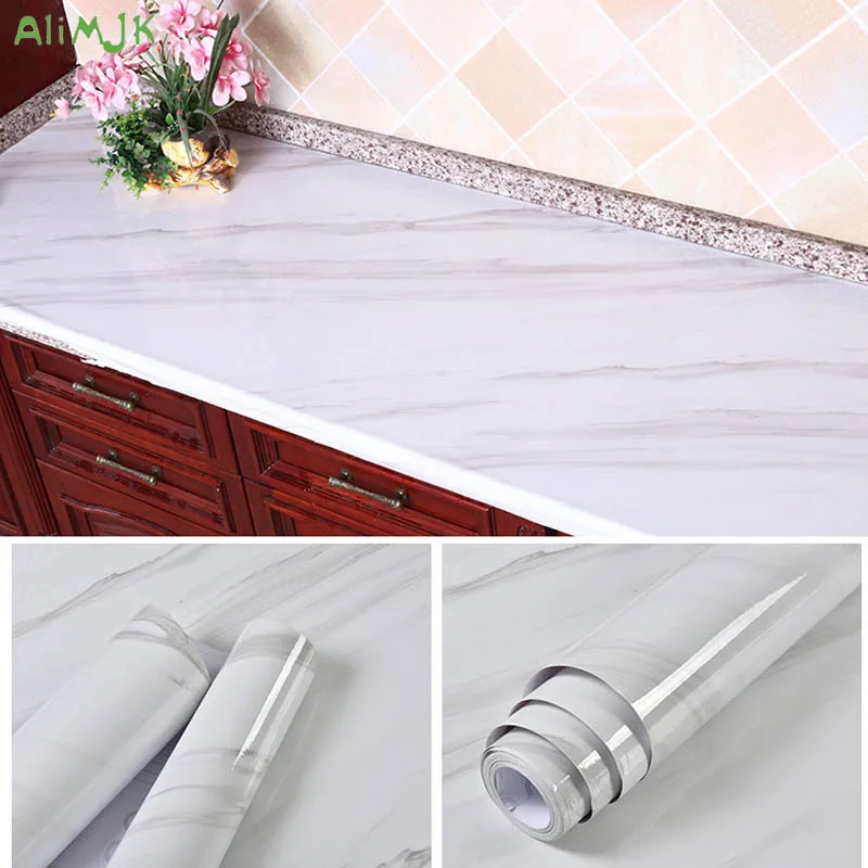 

60cm Marble Vinyl Film Self Adhesive Wallpaper Bathroom Kitchen Cupboard Countertops Contact Paper PVC Waterproof Wall Stickers