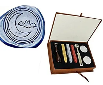 

Vintage Moon and Bat Halloween Wedding Invitation Custom Picture Wax Seal Sealing Stamp Sticks Spoon Gift Box Set Kit