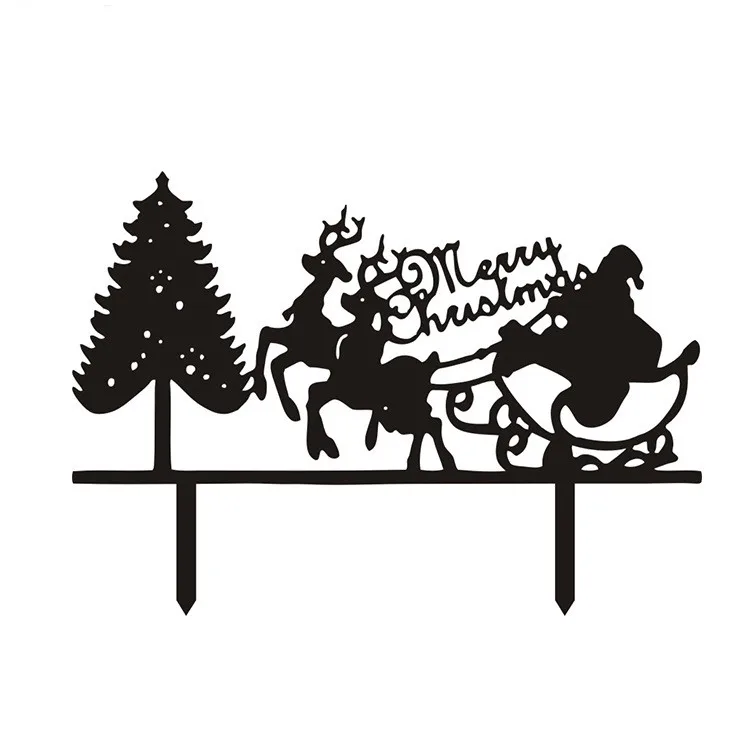 Hot Sale Santa Claus Merry Christmas Cake Flags With Christmas Tree Black White Acrylic Cake Topper For Xmas Party Cake Decor