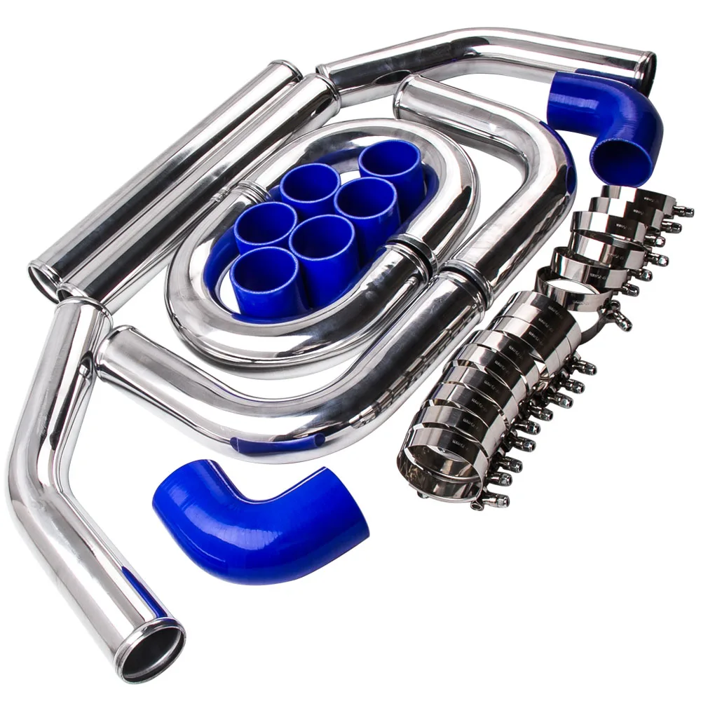 

2.5" 64mm Aluminum Universal Intercooler Turbo Piping pipe Kit and Blue hose kit